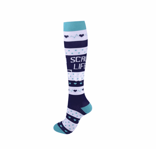 Image of compression socks: Knee-high stockings in various colors, showcasing their 20-30 mmHg compression level. The socks are displayed on leg models, emphasizing their benefits for circulation, edema, diabetes, and varicose veins.
