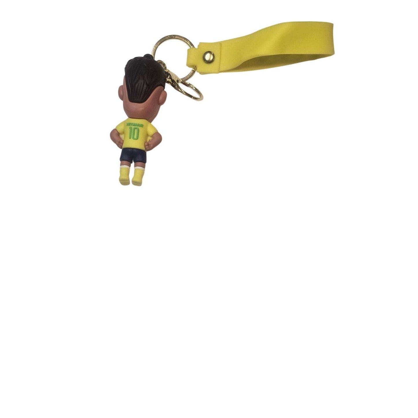 Brazil soccer player keychain with yellow #10 jersey and yellow silicone football strap