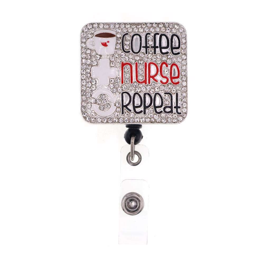 Coffee Nurse Repeat Bling Badge Reel