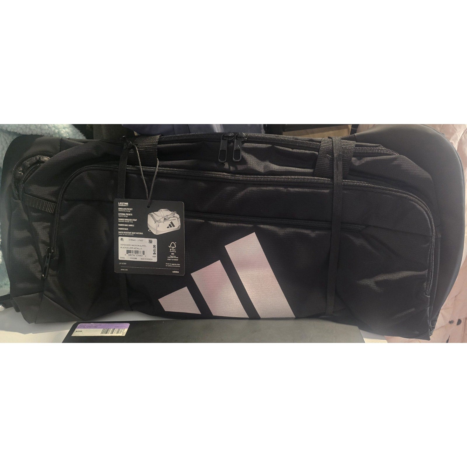 ADIDAS UNISEX DEFENDER black duffel gym bag with shoe pocket and adjustable strap new