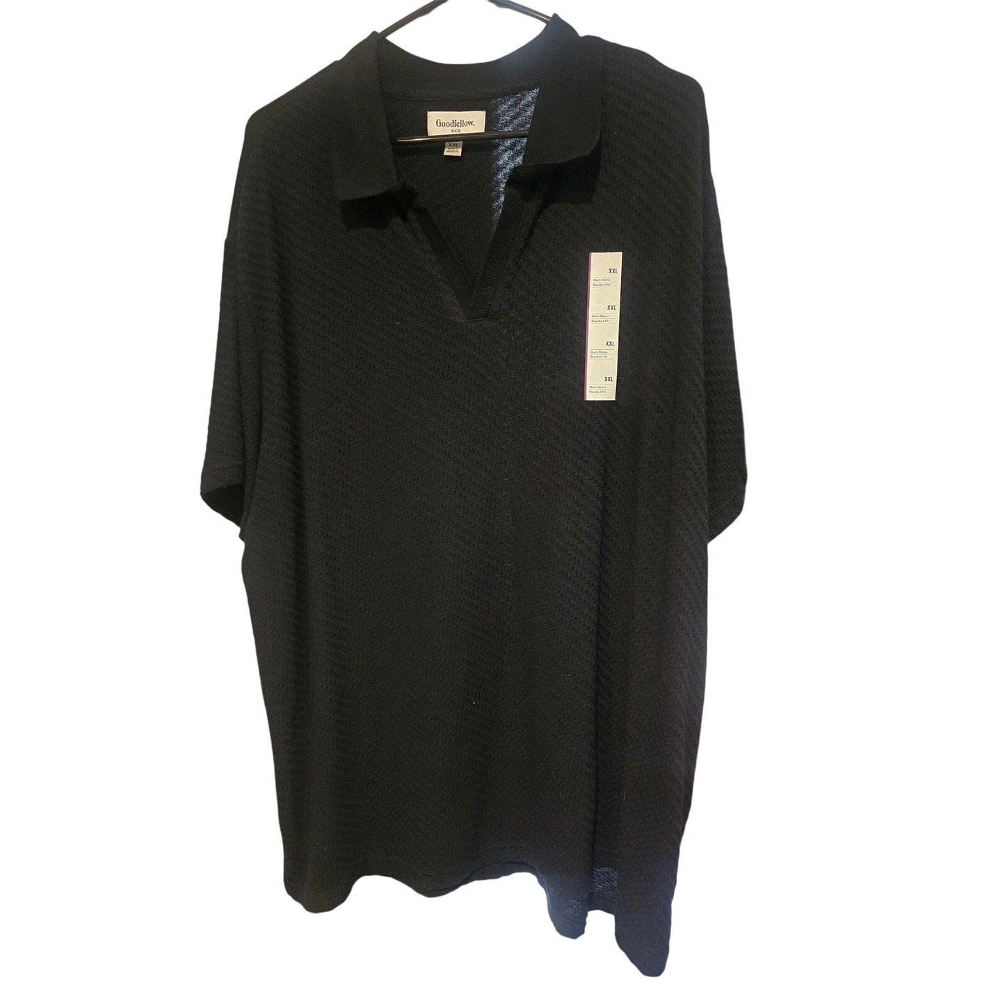 Goodfellow & Co Johnny Collared Polo Shirt black XXL midweight jacquard short sleeve new with tags