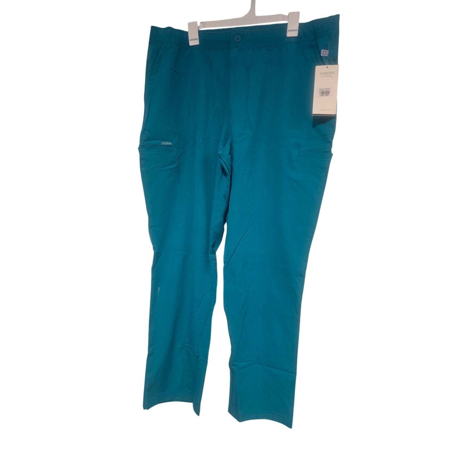Cherokee Euphoria Men’s XL Teal Blue cargo scrub pants with utility pockets and antimicrobial fabric technology