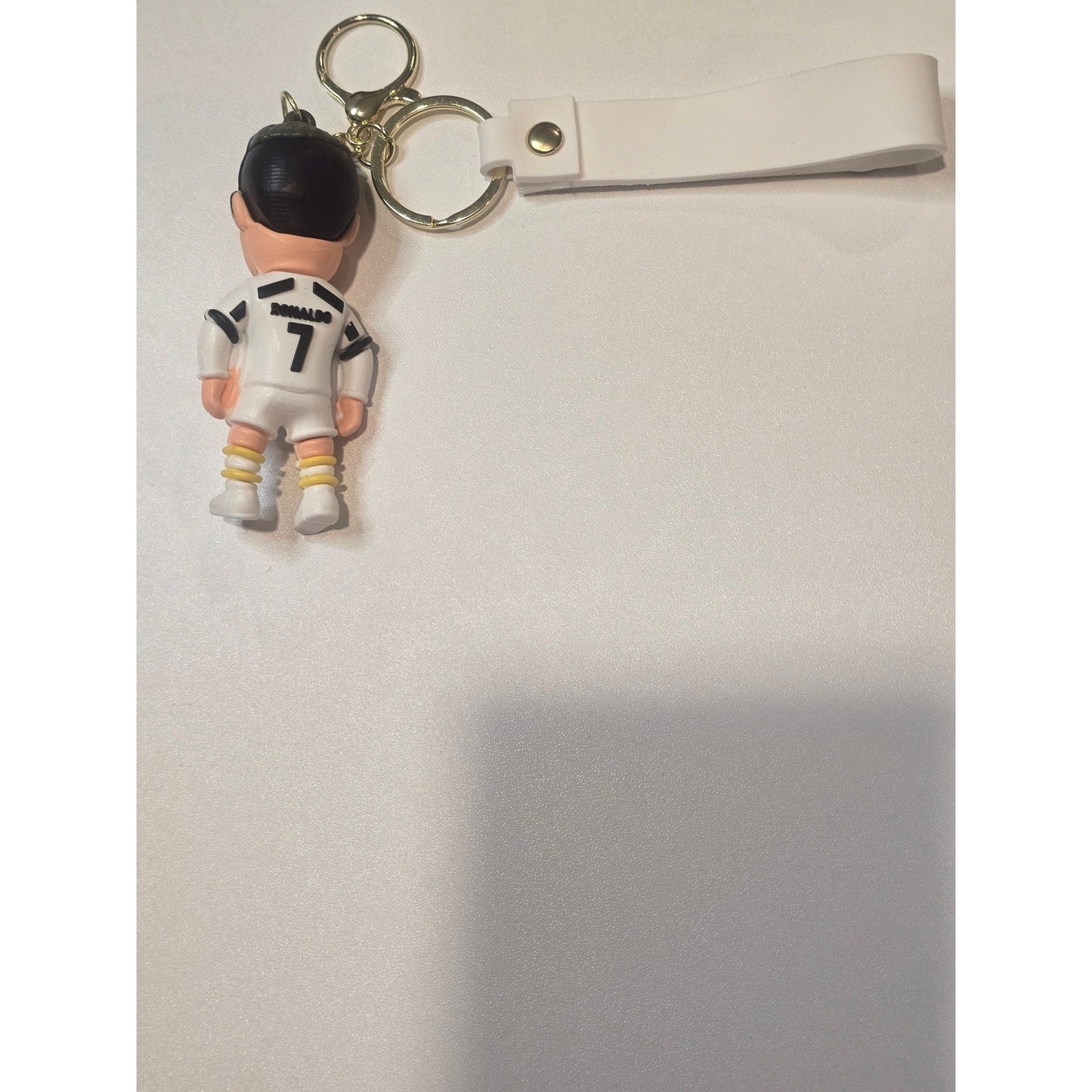 Soccer Football Player & World Cup themed rubber keychain with metal ring and clip
