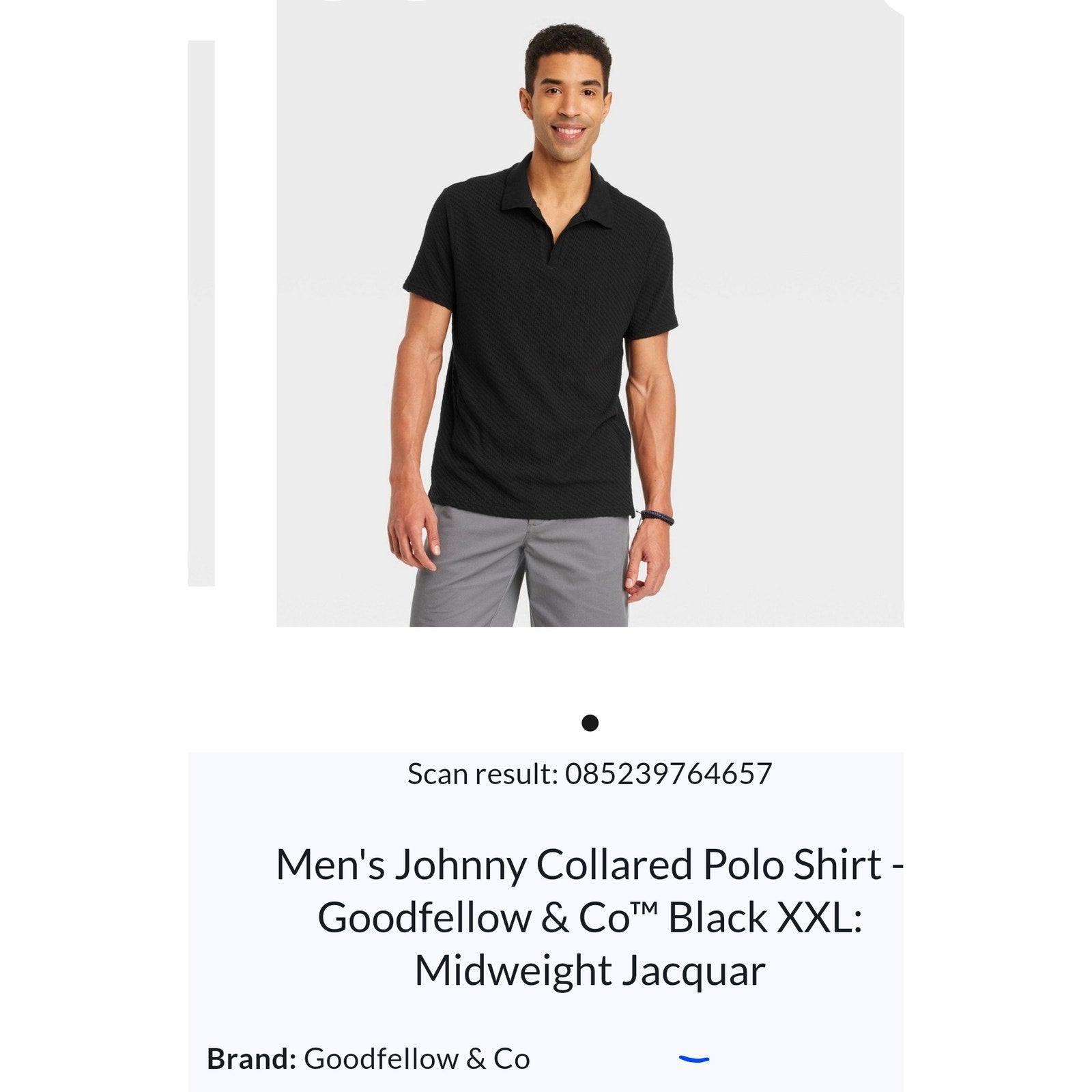 Goodfellow & Co Johnny Collared Polo Shirt black XXL midweight jacquard knit short sleeve new with tags