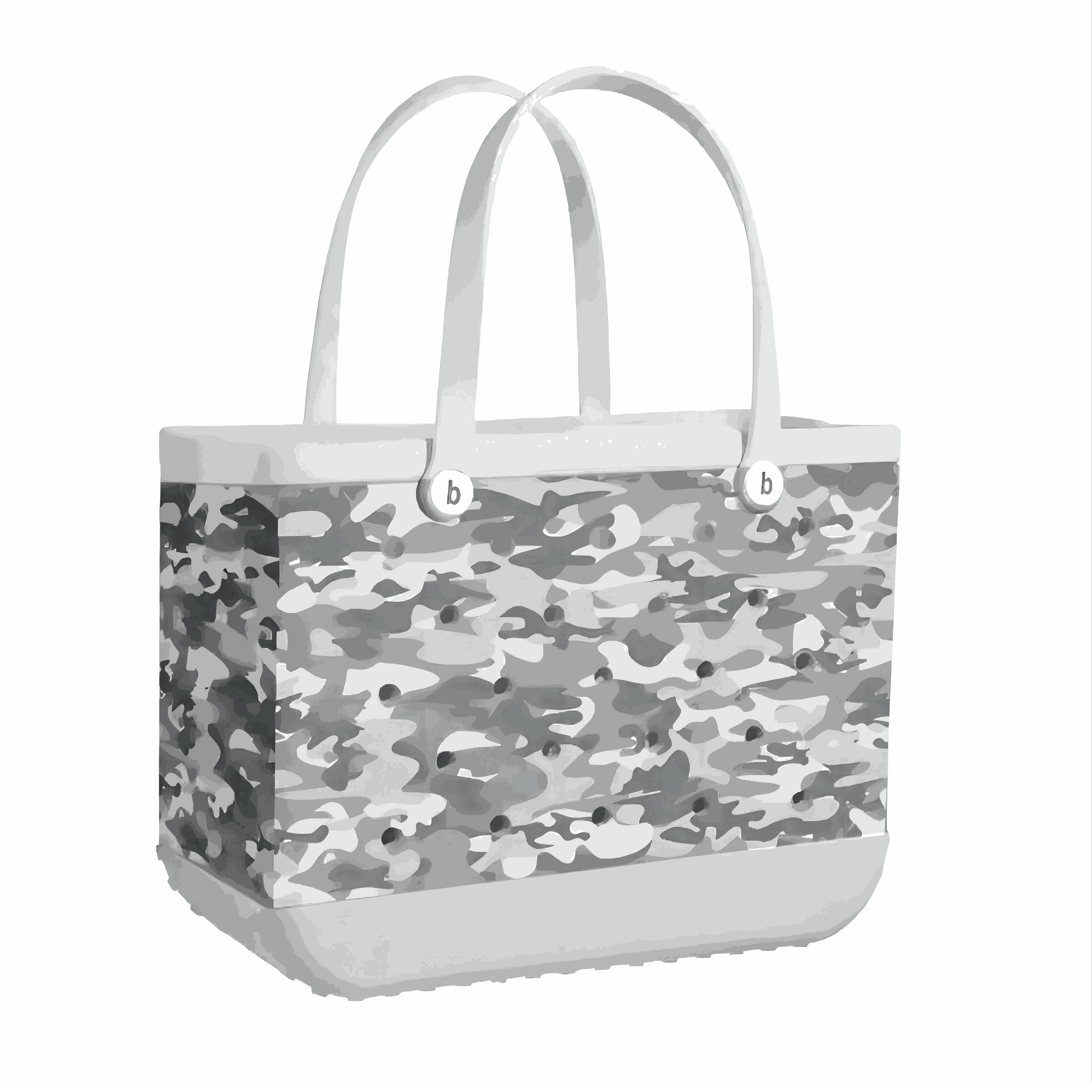 Gray camouflage tote bag with sturdy handles and spacious interior for everyday use