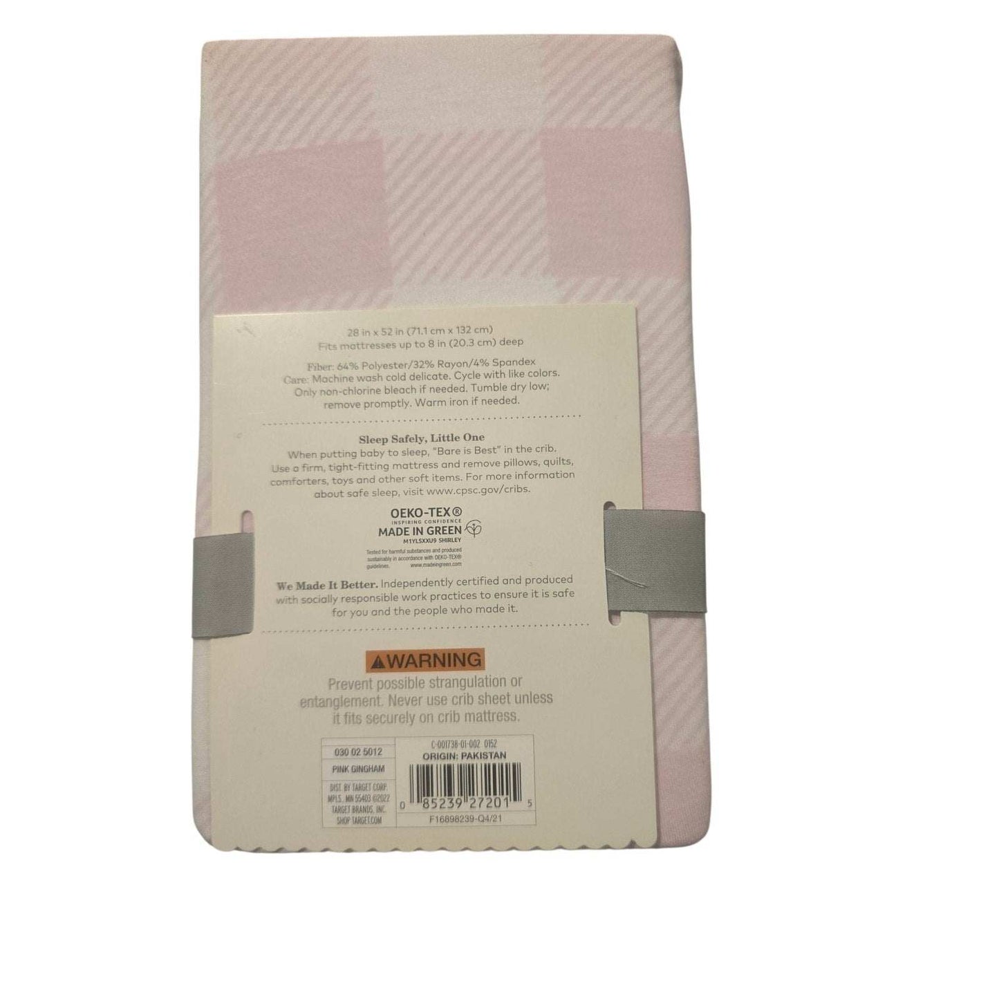 Cloud Island pink gingham crib fitted sheet 28x52 OEKO-TEX certified