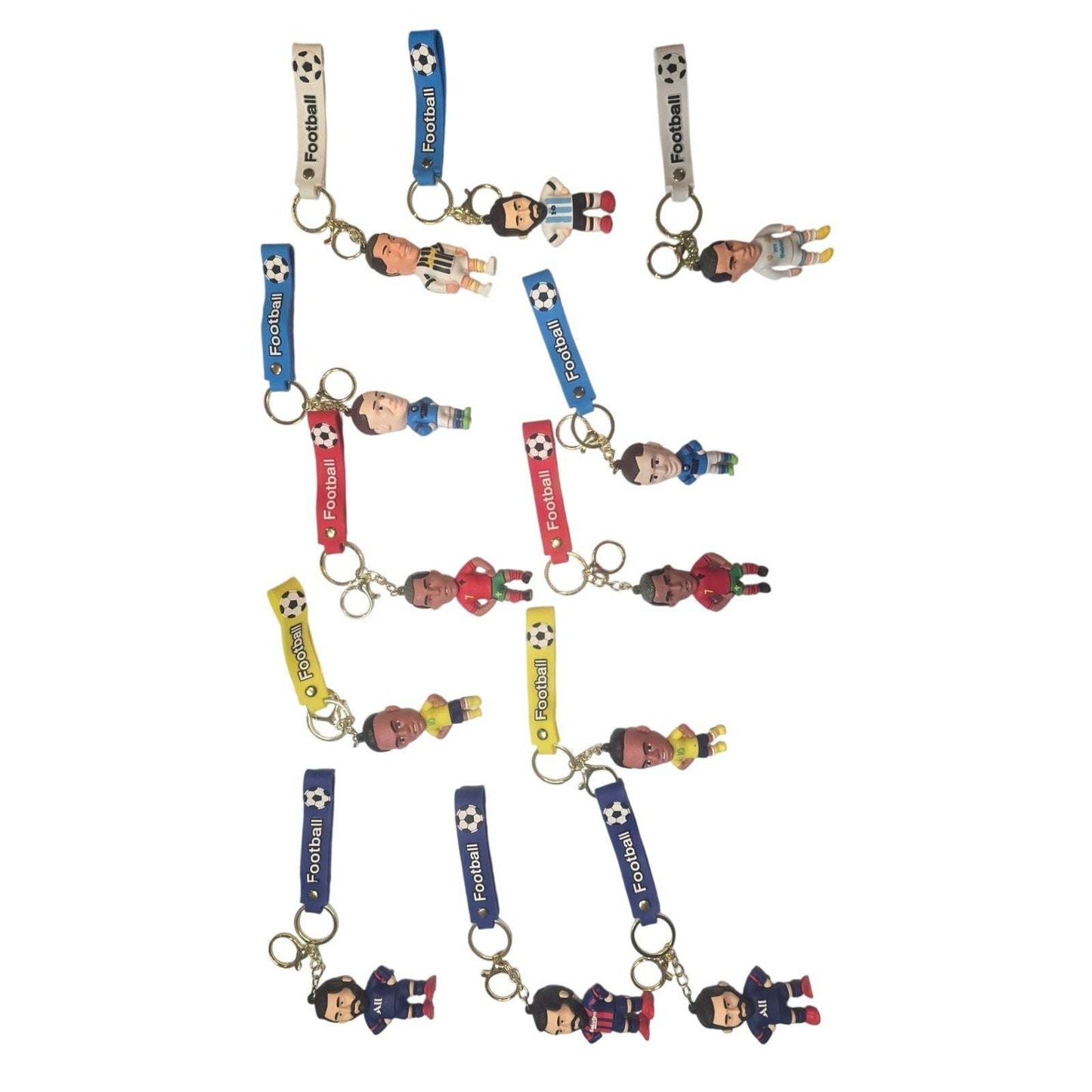 Brazil soccer player keychain with silicone strap and gold-tone clasp accessory