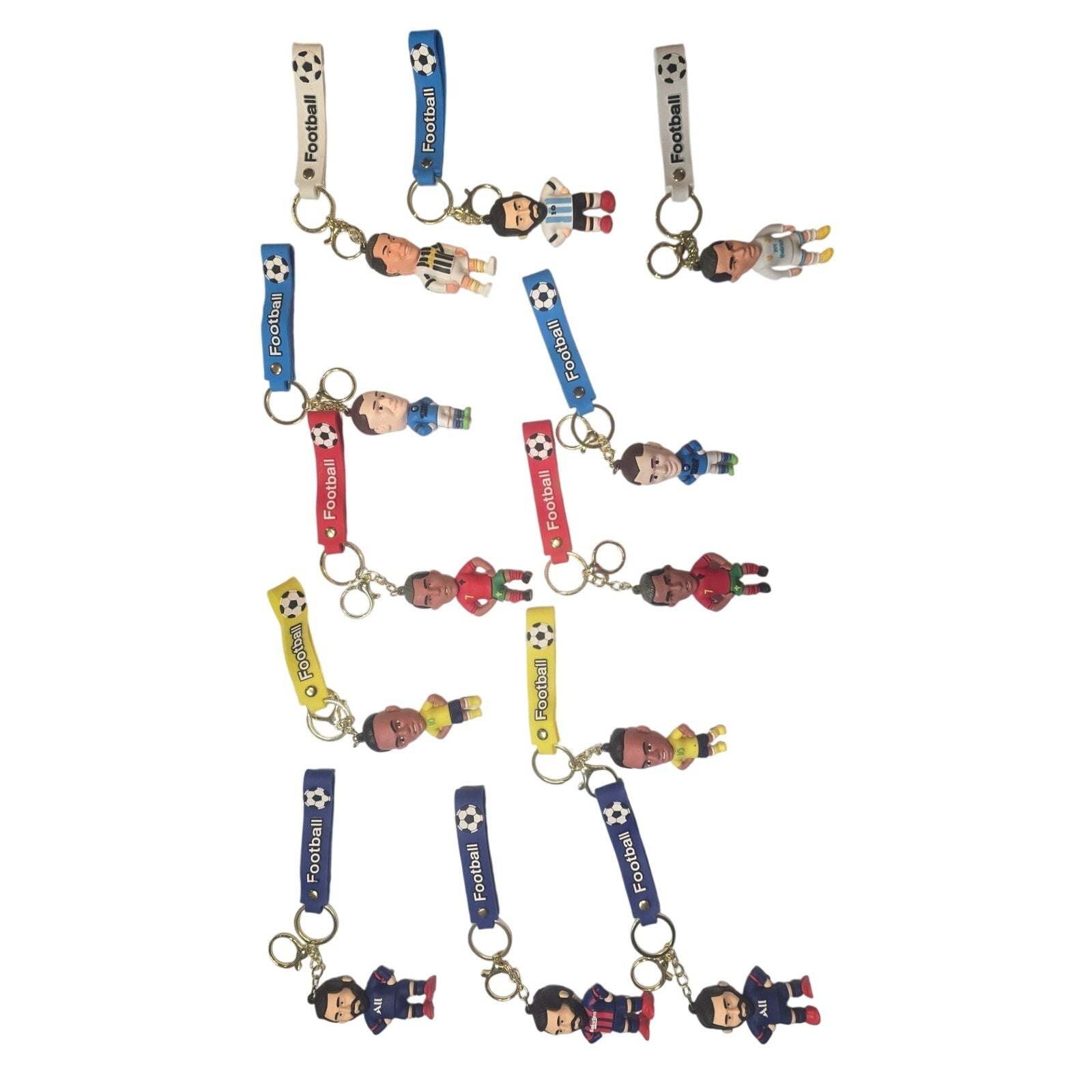 Brazil soccer player keychain with silicone strap and gold-tone clasp accessory