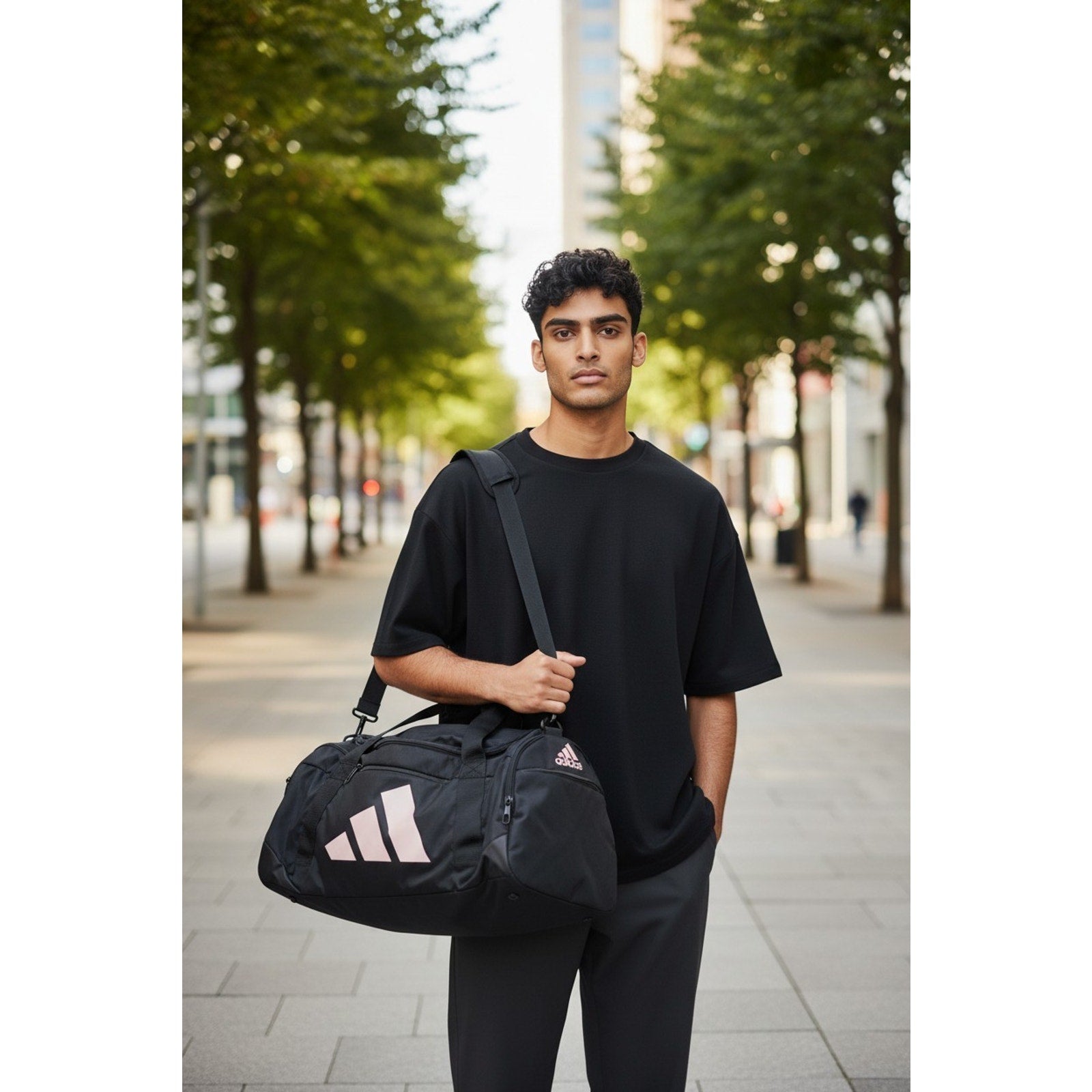ADIDAS UNISEX DEFENDER 5 black duffel gym bag with shoe pocket and adjustable strap new