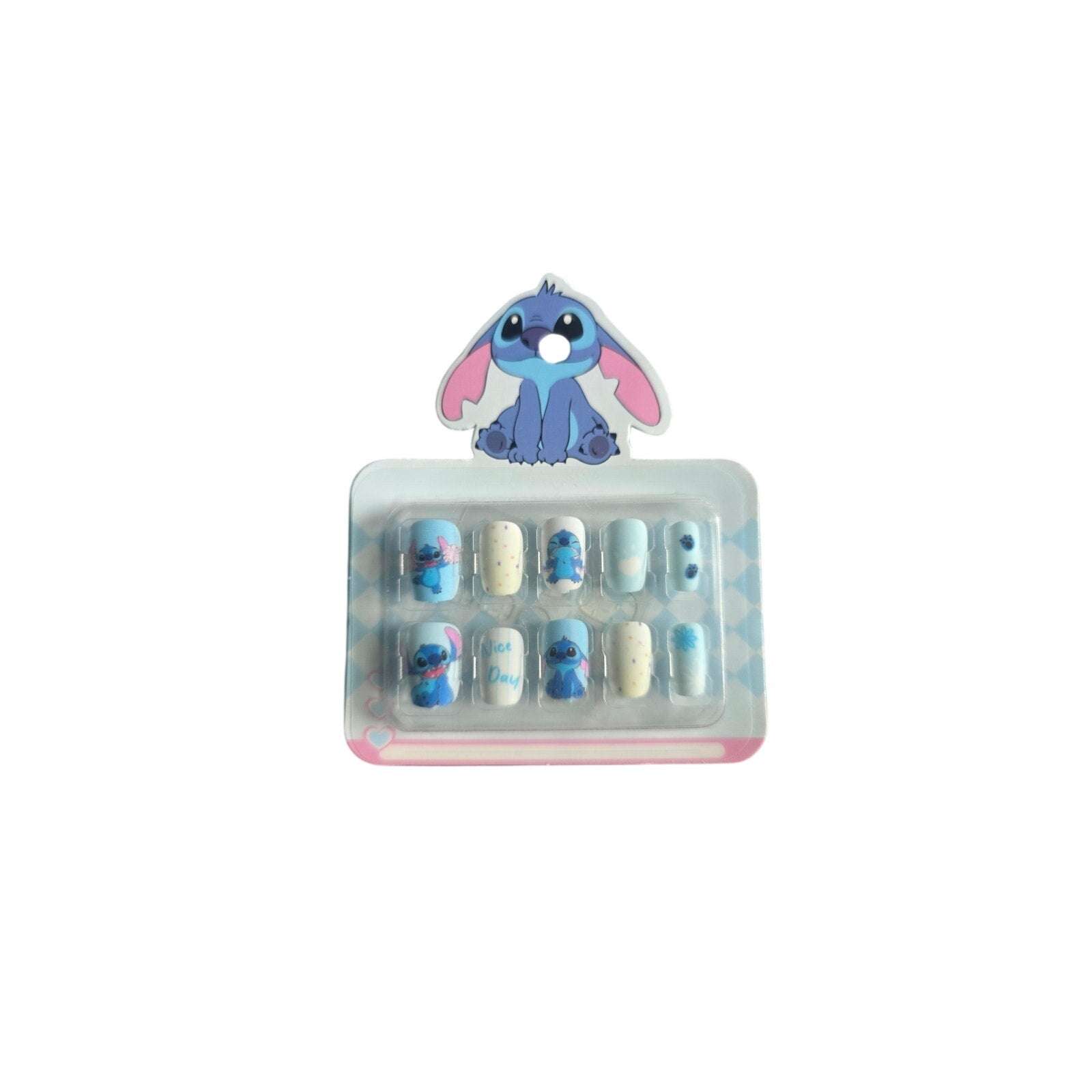 Kids Stitch-inspired press-on short glow-in-the-dark fake nails set for kids