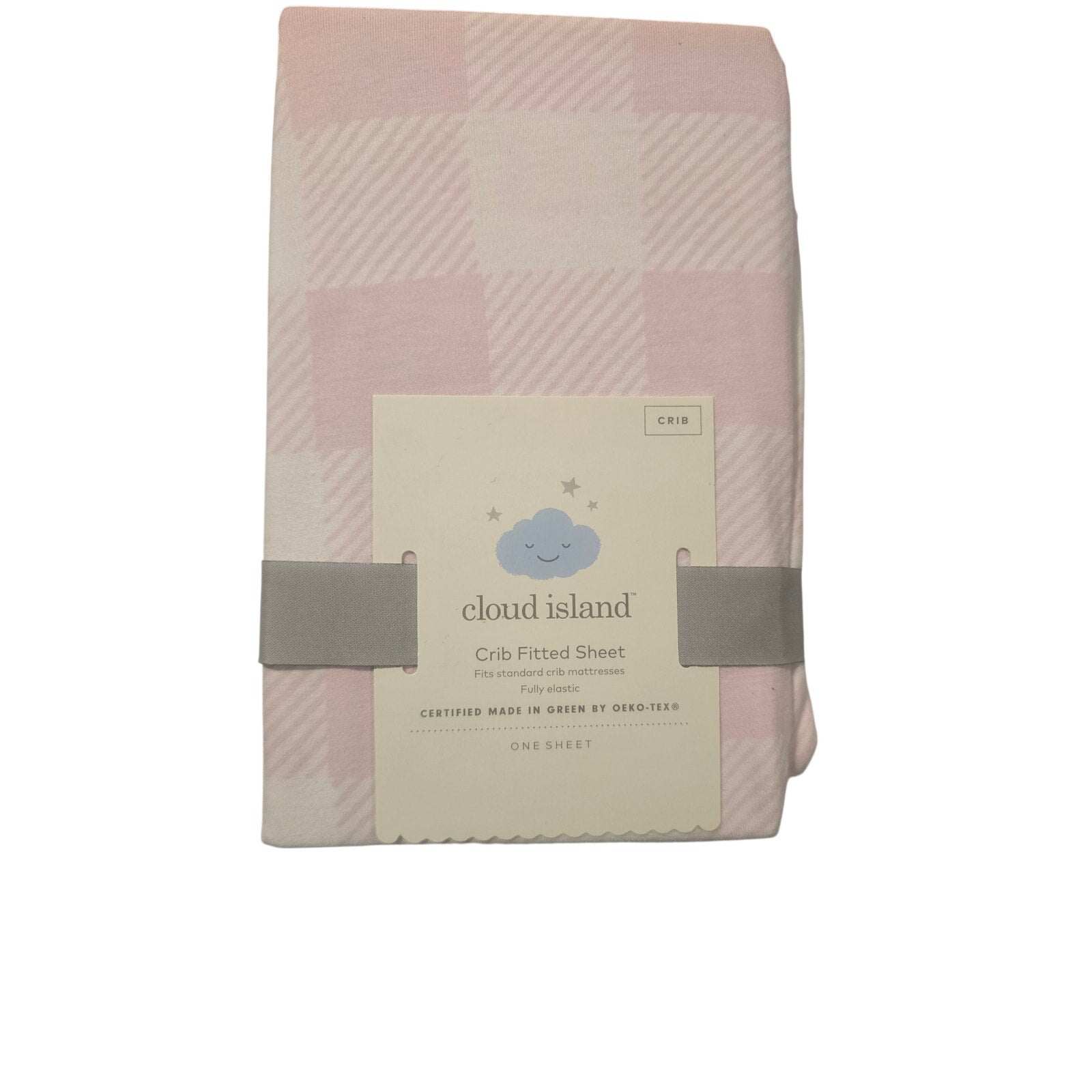 Cloud Island pink gingham crib fitted sheet 28x52 inches OEKO-TEX certified