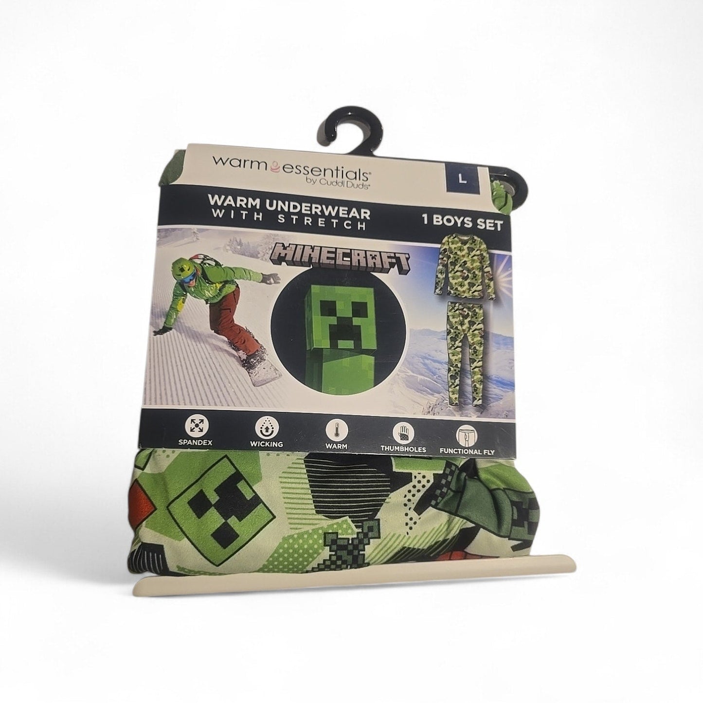 Minecraft boys base layer set size L green 2-piece long sleeve top and pants with Minecraft print