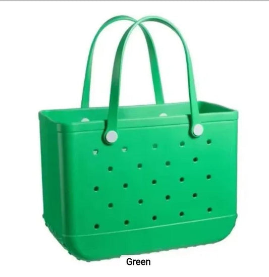 Green EVA utility tote bag with ventilated design and dual handles for versatile, waterproof use