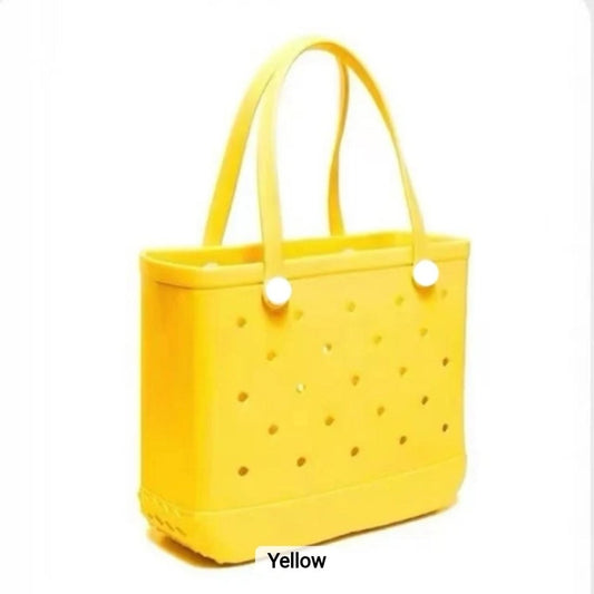 Bright yellow EVA utility tote bag with ventilated design, waterproof and durable, ideal for travel, shopping, beach, and everyday use.