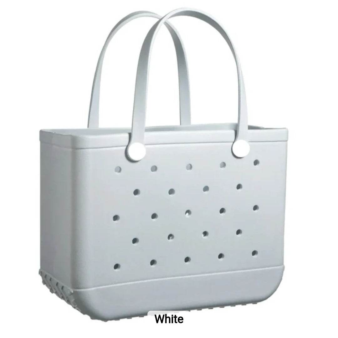 White EVA Utility Tote bag with ventilated design, durable waterproof material, and sturdy handles for versatile everyday use